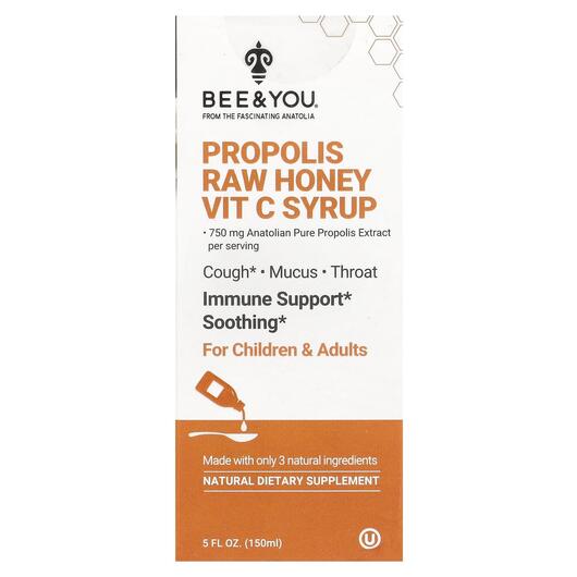 Основне фото товара Bee & You, Propolis Raw Honey Vit C Syrup, Мед, 150 мл