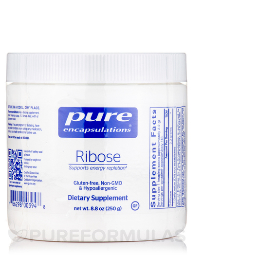 Основне фото товара Pure Encapsulations, Ribose Powder, D-рибоза, 250 г