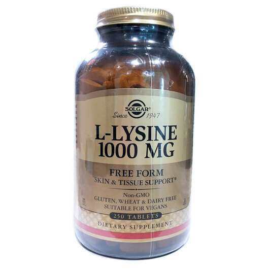 Основне фото товара Solgar, L-Lysine Free Form 1000 mg, L-Лізин у вільній формі 10...