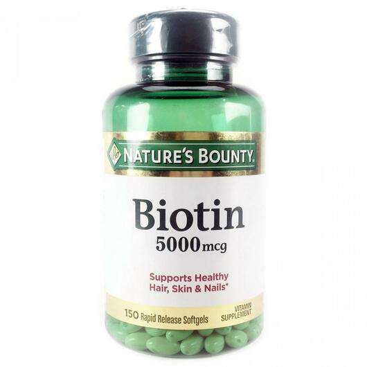 Основне фото товара Nature's Bounty, Biotin 5000 mcg, Біотин 5000 мкг, 150 капсул