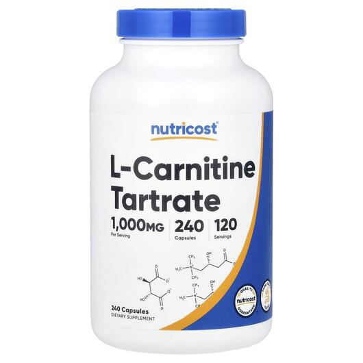 Основне фото товара Nutricost, L-Carnitine Tartrate 500 mg, L-Карнітин, 240 капсул