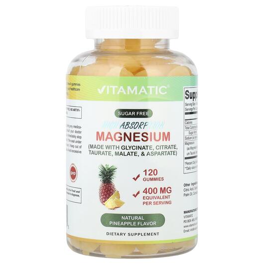 Основне фото товара High Absorption Magnesium Gummies Natural Pineapple, Магній, 120 