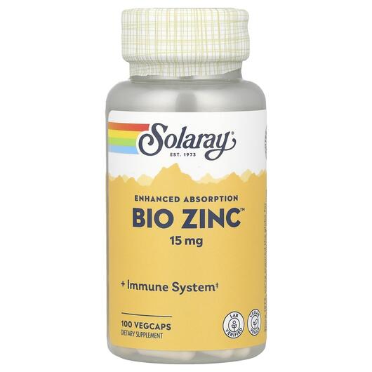 Основне фото товара Solaray, Bio Zinc 15 mg, Био Цинк 15 мг, 100 капсул