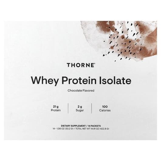 Основне фото товара Thorne, Whey Protein Isolate Chocolate, Протеїн Ізолят, 14 шт