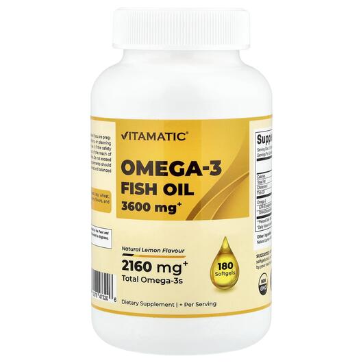 Основное фото товара Vitamatic, Омега 3, Omega-3 Fish Oil Natural Lemon, 180 капсул