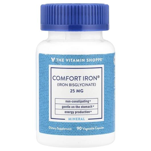Основное фото товара TheVitaminShoppe, Железо, Comfort Iron 25 mg, 90 капсул